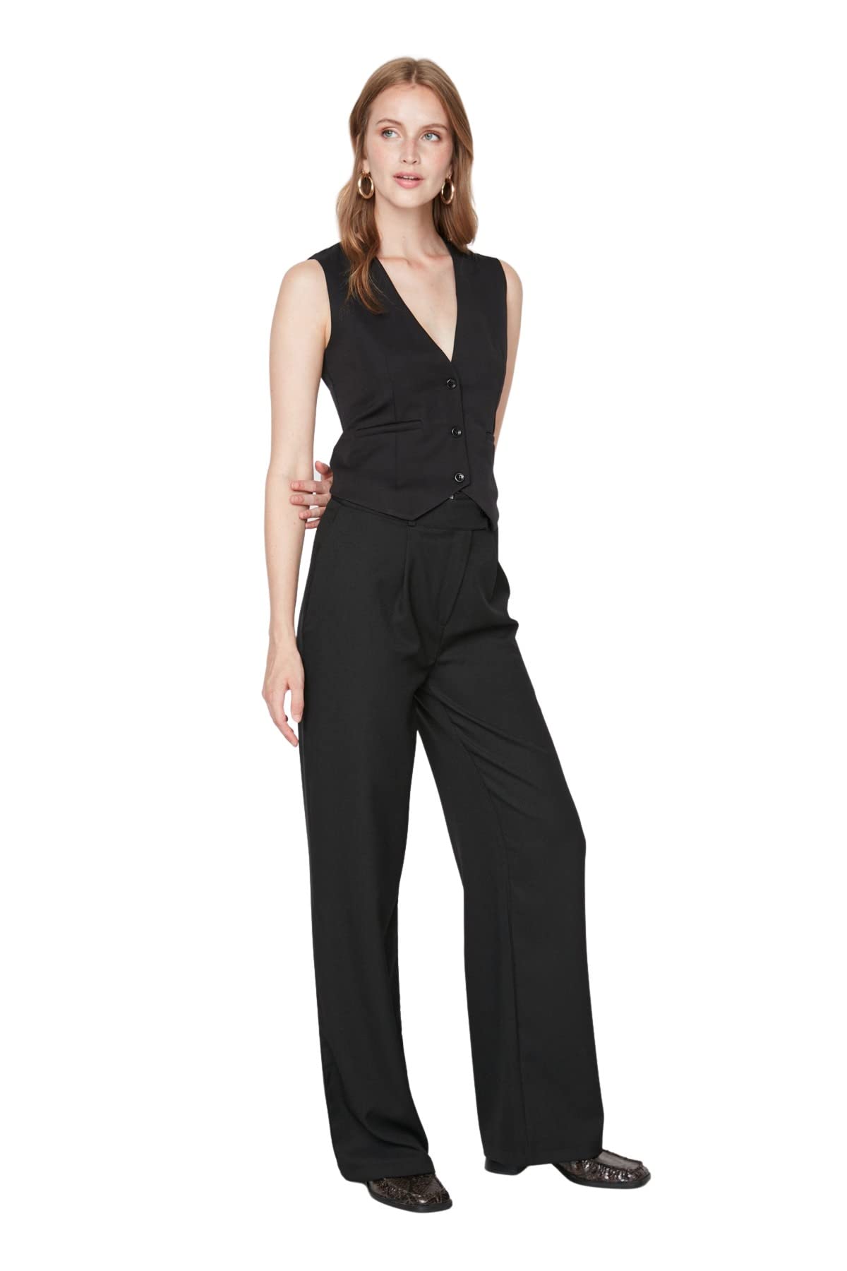 Trendyol Women Normal Waist Straight Leg Wide Leg Trousers Black