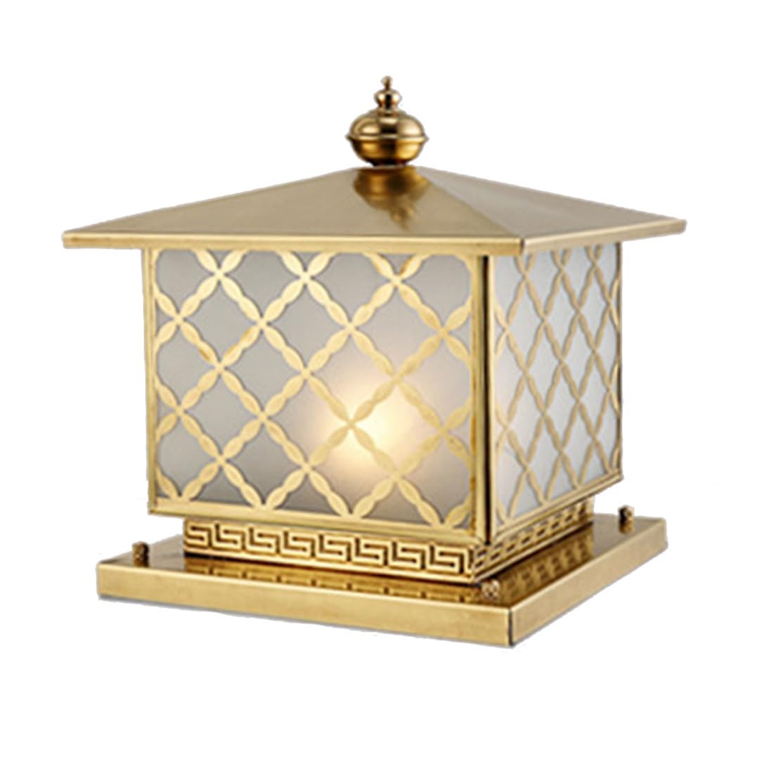 HCIPJQY European Industrial Pillar Table Light Antique Brass Bollard Column Lamp,Waterproof Glass Shade Luxury Decoration Post Light Fits 4x4 Post Garden, Driveway, Pathway, Porch, Yard