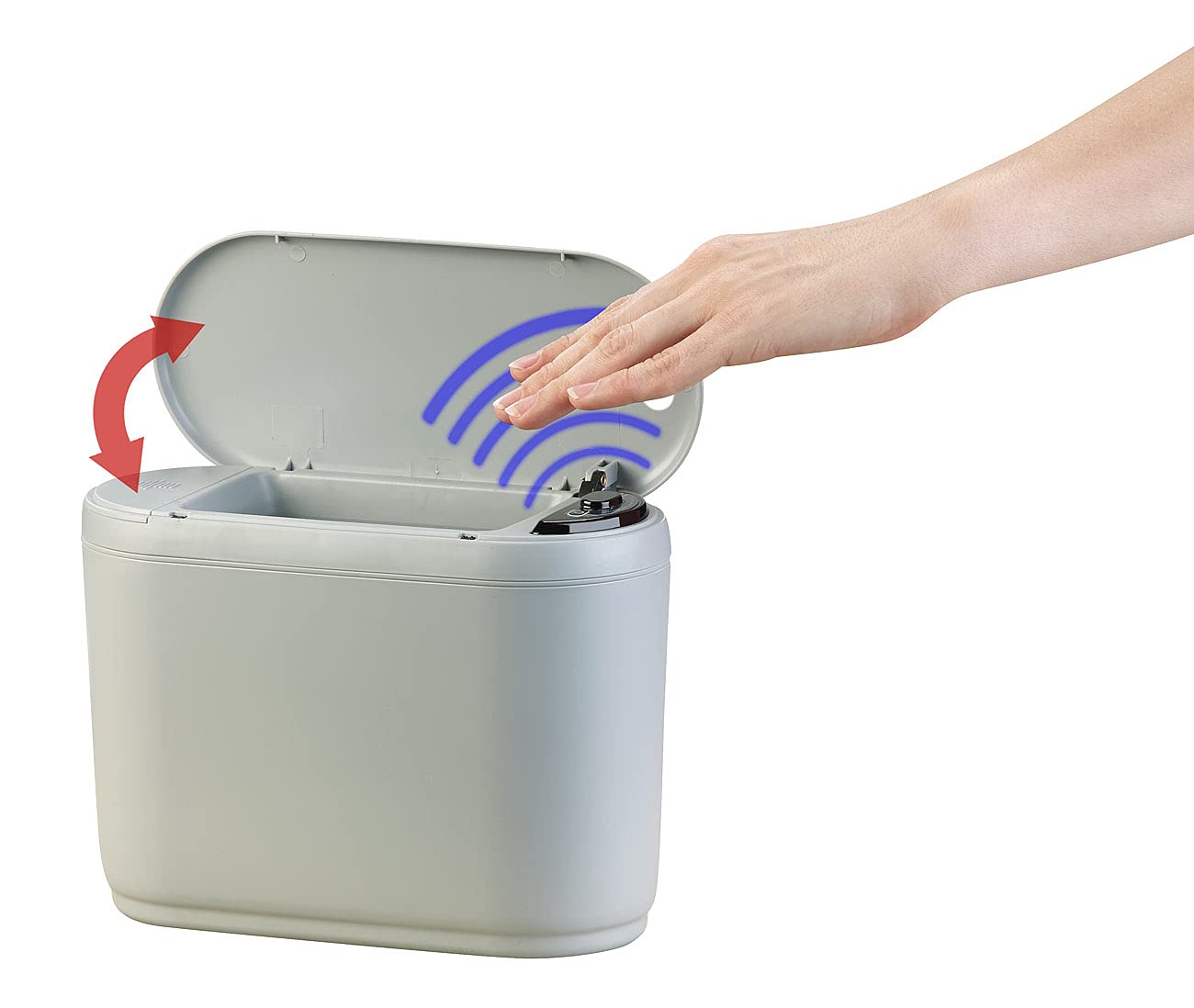 infactory Tisch-Mülleimer: 3er-Set Design-Abfalleimer mit Hand-Bewegungs-Sensor, je 2 l, grau (Mülleimer mit Sensordeckel, Mini, WC)