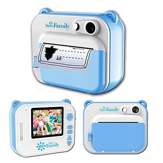 SaveFamilyPrint. Cámara Infantil instantánea-Digital. Impresión + 450 Fotos. Papel Libre de BPA. Incluye de Regalo 3 Rollos de Papel de impresión y Tarjeta de Memoria. Marca española. Azul.