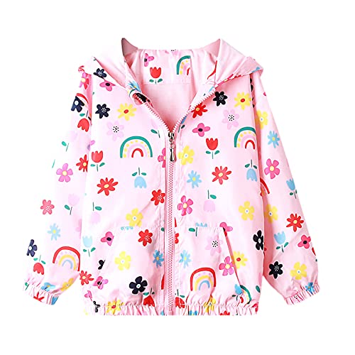 Domueay Jacke für Baby Mädchen Kinder Kapuzen Blumen Rosa Outdoor Sport...