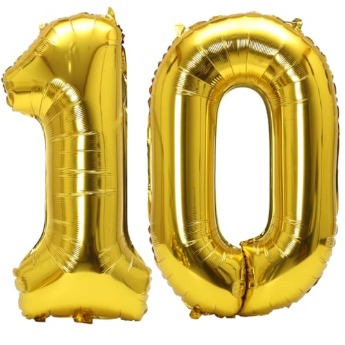 Image of Number 10 Balloon Foil Mylar Balloons for Birthday Party Decoration (Gold, 32 Inch)