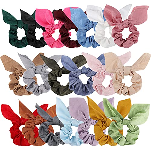 ACO-UINT 20 Pack Satin Scrunchies for Thick Hair Hair Ties with Bow for Womens Hair Bunny Ear Scrunchies Hair Accessories for Girls Silk Scrunchies in 20 Solid Warm Colors