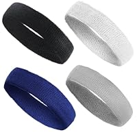 LIQWEI 4 Stück Schweißband Stirn, Sport Stirnband Schwarz Atmungsaktives Stirnband Baumwolle Schweißband Stirnbarnd Herren Sport Für Laufen Radfahren Joggen Tennis Fußball