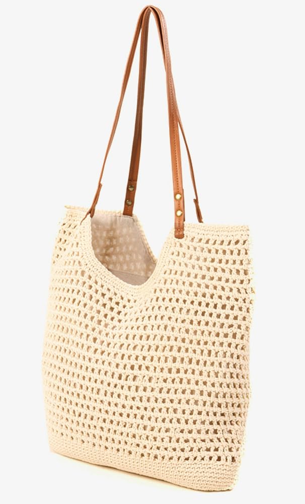 Mujeres Grandes Bolsas de Hombro de Playa de Verano Crochet Tejido de algodón Tejido Bolso de Bolso Hueco