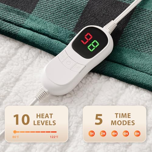 Homemate Electric Blanket Heated Throw - 50“x60“ Ultra Soft Cozy Flannel Heating Blanket with 10 Fast Heat Levels 8 Hours Auto Off Over-Heated Protection ETL Certification Keep Warm in Home Office