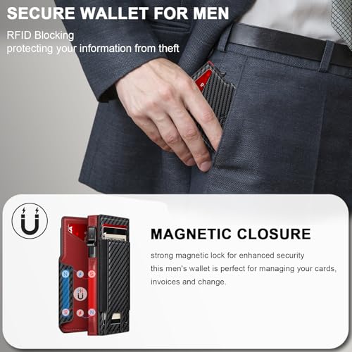 Image of Wallet for Men Wallet with Slim Pop Up Card Holder 9-13 Cards, Bifold Minimalist Smart Wallet RFID Blocking Credit Card Holder with ID Window & Stretchable Cash Slot Compact Metal Aluminum Card Case