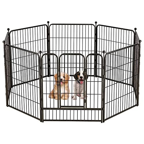 Avocahom Metal Dog Playpen 8 Panel Dog Pen 32Inch Height Exercise Pen W/Door For Small/Medium Dogs Outdoor Indoor Rv Yard W/10 Floor Protectors & 4 Straps, Black #TOP19