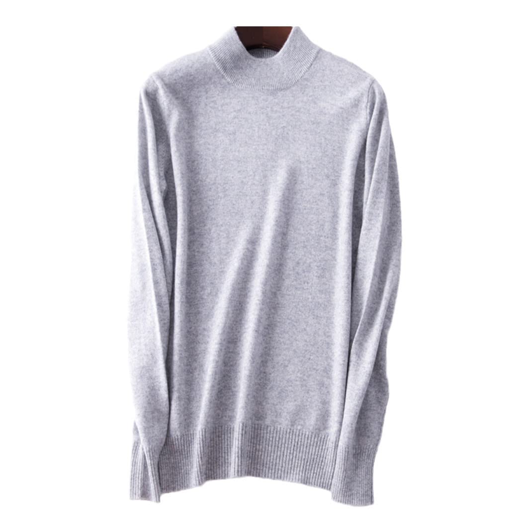 FULBHPRINT Maglione a collo alto in misto cashmere da donna maglione a collo alto femminile autunno inverno manica lunga pullover tinta unita, Grigio chiaro, L