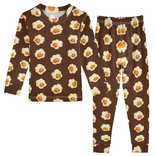 Pajama Sets Long Sleeve Popcorn Brown Background Soft Comfy Sleepwear 2 Piece PJS 3-8T