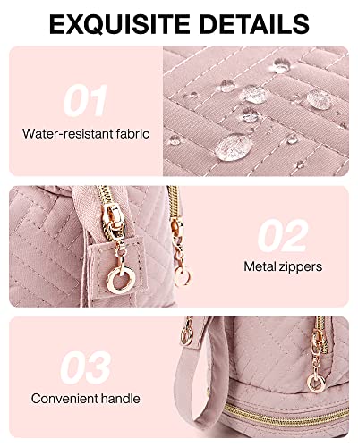 Image of BAGSMART Travel Makeup Bag, Cosmetic Bag Make Up Organizer Case, Dorm Room Essentials Large Wide-open Pouch Women Travel Essentials Double Layers Purse for Toiletries Accessories Brushes Pink
