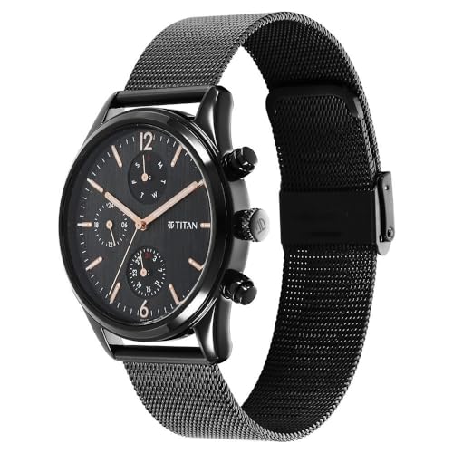 Titan Neo Black & Gold Quartz Analog with Day and Date Black Dial Stainless Steel Strap Watch for Men-NS1805NM05 - Image 3