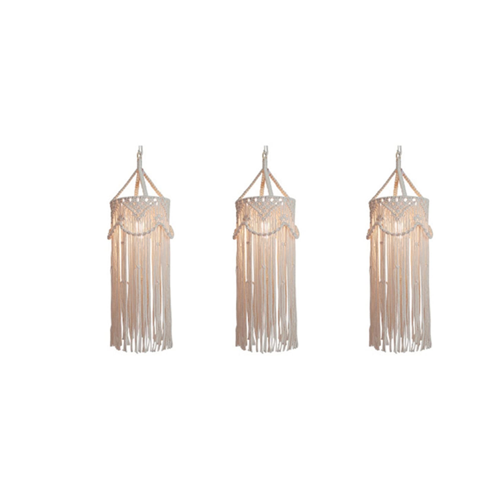 Hndhbfgrt Creamy-White 3X Chandelier Boho Decor Hand-Woven Charm Macrame Wall Hanging Bunk Home Decoration Lamp Shade Mandala