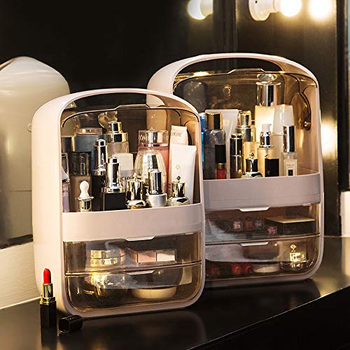 Multifunctional Makeup Organizer,Waterproof And Dustproof Cosmetic Organizer Box Portable Handle Fully Open Makeup Display Boxes For Bathroom, Dresser, Countertop (26X18X36 Cm, White) #TOP6