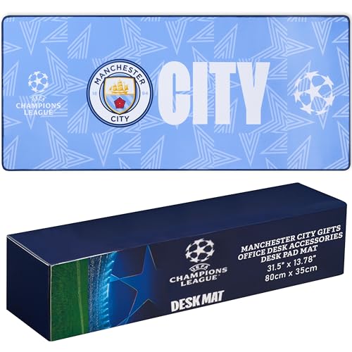 Manchester City FC Desk Mat 31.5x14 Inch Large Mouse Pad Gaming Office Desk Accessories Non Slip Rubber Base Computer Mat Gamer Decor Gifts for Kids Adults