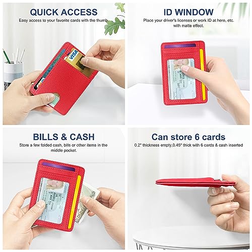 Image of CONISY Slim Credit Card Holder for Women, Thin Front Pocket Leather Mini Wallet with RFID Blocking (Red)