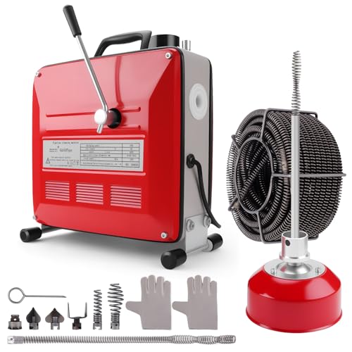 KAOLALI 500W Elektrische Rohrreinigungsmaschine mit 20m Ø16mm, 5m Ø10mm Spirale für Ø20-200 mm Rohrleitungen, 400U/M Rohrreiniger, Rohrreiniger Reinigung Abflussreiniger