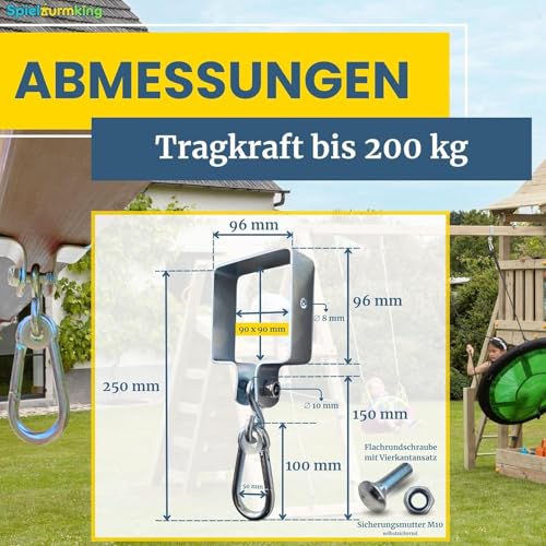 Grillix 2 Stück Haken für Holzschaukeln, mit Nylonlager und Karabinerverschluss, Platz 9 x 9 cm, Verschleißfestigkeit, geringe Geräuschentwicklung, geeignet für verschiedene Schaukeln, Hängematten und