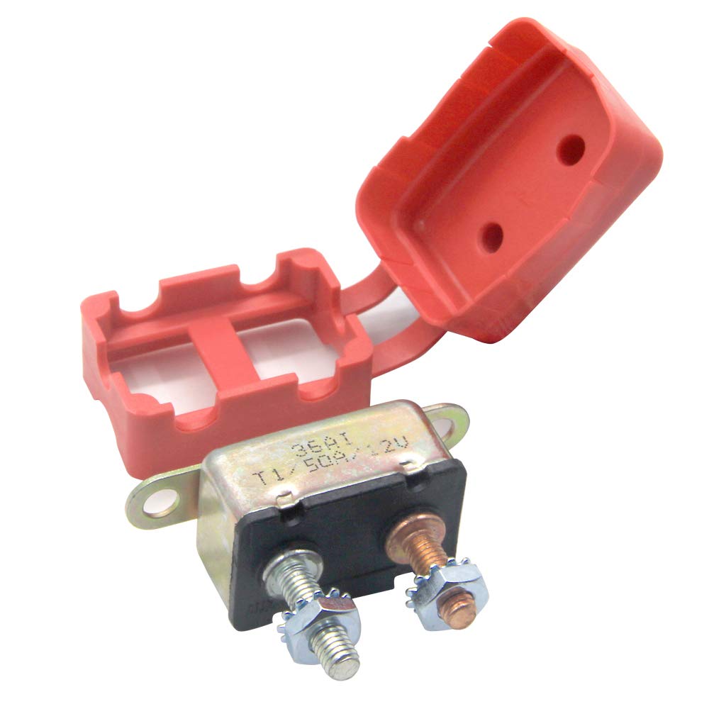 RKURCK 12V 50A Circuit Breaker Automatic Reset for Automotive RV Marine Boat with Protective Red Boot Cover