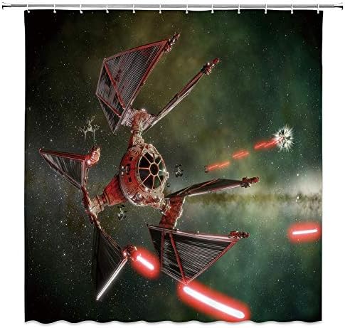 AMFD Star Wars Shower Curtain Spaceship Satellite Cool Mechanical Creative Design Dark Bathroom Curtains Polyester Fabric Waterproof 70 x 70 Inches Include Hooks
