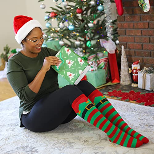 Knee High Christmas Socks For Women 2 Pack - Funny Novelty Holiday Long Socks For Ladies (Santa Suit & Elf) #TOP6