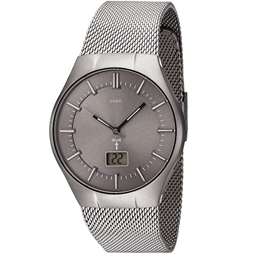 Preisvergleich Produktbild JOBO Herren Armbanduhr grau Funk Funkuhr Edelstahl Herrenuhr mit Datum