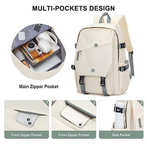 Image of coowoz College Backpack Waterproof Black College Bags For Women Lightweight Travel Rucksack Casual Daypack Laptop Backpacks For Men Women(White Green Large)
