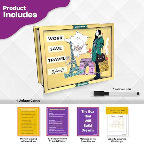Image of Sketchfab Money Saving Box for Adult 100000, Modern Wooden with Savings Tracker Bank Kids, Smart Piggy Bank, Box, Coin Box,Gullak Saver,Piggy Rs100000 Home Deal Gift Man, Women (Travel)