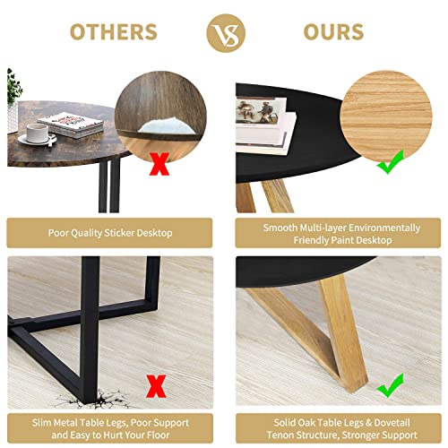 Symxmyz 31.5 Inches Round Coffee Table, Wooden Coffee Table, Modern Coffee Table, Oak Table Legs, Coffee Tables For Living Room Modern Design Home Furniture, Black #TOP2