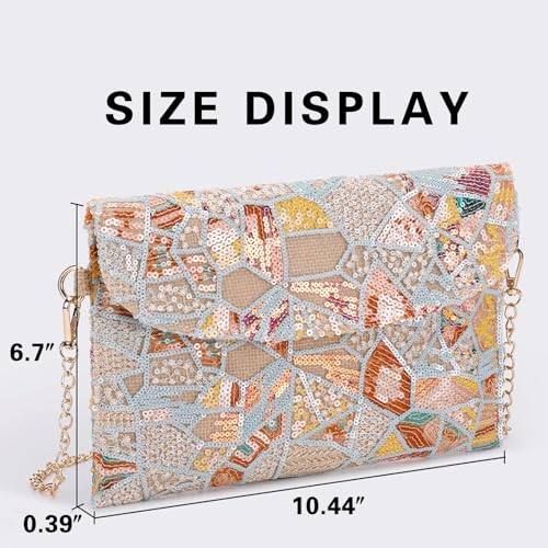 Image of Clutch Purses for Women, Envelope Package, Sequin Embroidered Flowers Straw Bag, Bohemian Handmade Handbags