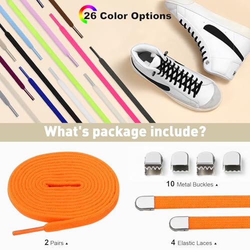 Image of Stepace 2 Pairs Elastic No Tie Shoe Laces for Kids and Adults Sneakers, Stretch Flat Tieless Shoestrings