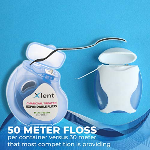 Image of Expandable Floss Treated with Activated Charcoal with Xylitol and Natural Plant Based Wax |Fresh Mint Flavor | 50 Meter (4 Count)