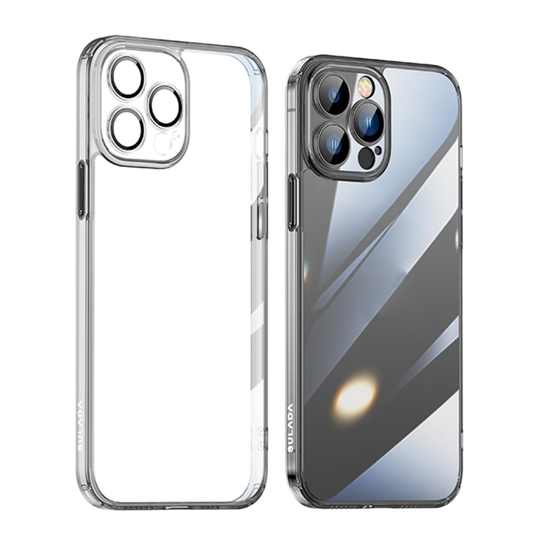 – SULADA Crystal Steel Series Diamond Grade Glass Transparent Phone Case with Lens Protection for iPhone 14 Pro Max (Black)