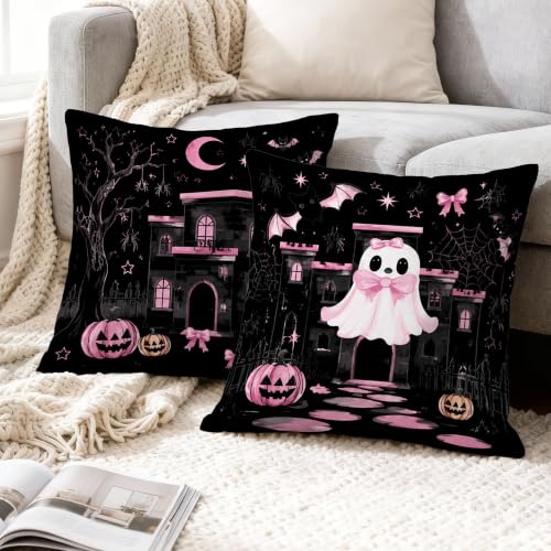 Housses de coussin Halloween 55x55 cm motif citrouille | Lot de 4 - 5