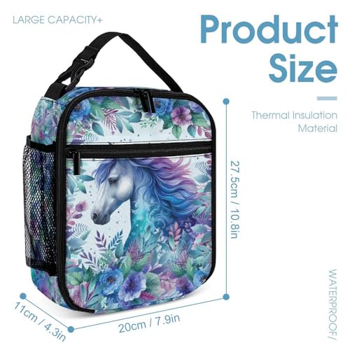 Horse Backpack with Lunch Box & Pencil Case, 16 Inch Cute Horse Themed Bookbag, Adjustable Lightweight Large Capacity, Colorful Backpack Set for Kids Girls Boys School4