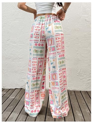 MakeMeChic Women's Tropical Print Palazzo Pants Low Waist Wide Leg Summer Trousers3