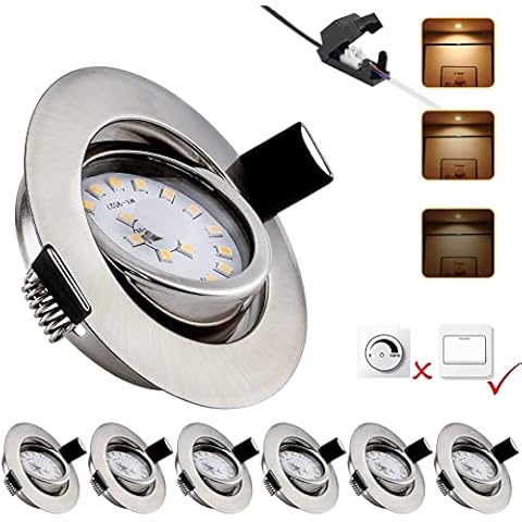LED Einbaustrahler 3 stufen Dimmbar ultra Flach,3000K Warmweiß Spots,230V 6W 600LM Einbauleuchten,Einbauspots mit 30° Schwenkbar,Deckenspot IP54,Deckenstrahler für Wohnzimmer,Badezimmer,Küche 6er Set Cover