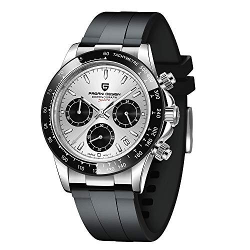 Pagani Design Fashion Automatic Quartz Mens Watches Chronograph 100M Waterproof Sports Wristwatch for Men Sapphire Glass Rubber Strap Watch PD-1664 (Silver) Pagani Design Fashion Automatic Quartz Mens Watches Chronograph 100M Waterproof Sports Wristwatch for Men Sapphire Glass Rubber Strap Watch PD-1664 (Silver)