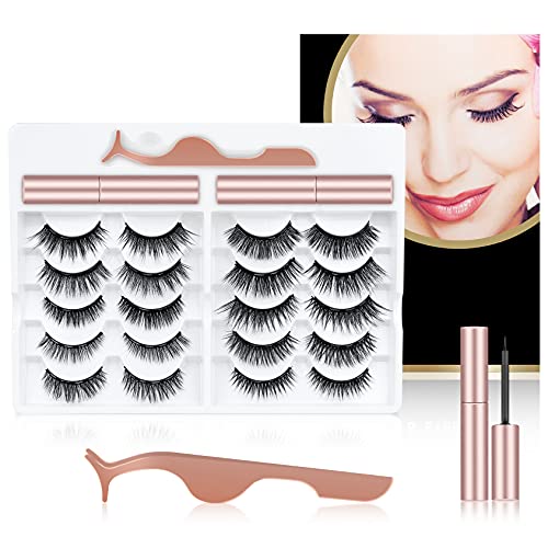 Magnetic Eyelash with Eyeliner,Reusable Magnetic lashes and 10 Pairs of Highly Imitation 5D Mink Hair Eyelashes，Magnetic Eyelash kit Natural Look, Waterproof Liquid Eyelashes,No Glue Needed