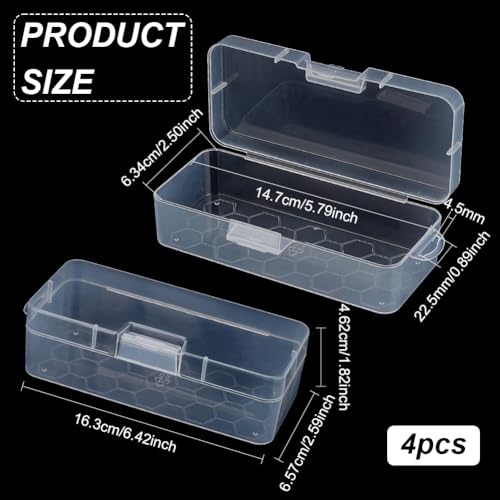 Image of BENECREAT 4 Packs Rectangle Plastic Container Box, 6.4x2.6x1.8inch Clear Storage Organizer with Hinged Lid and Hanging Hole for Small Craft Accessories Office Supplies
