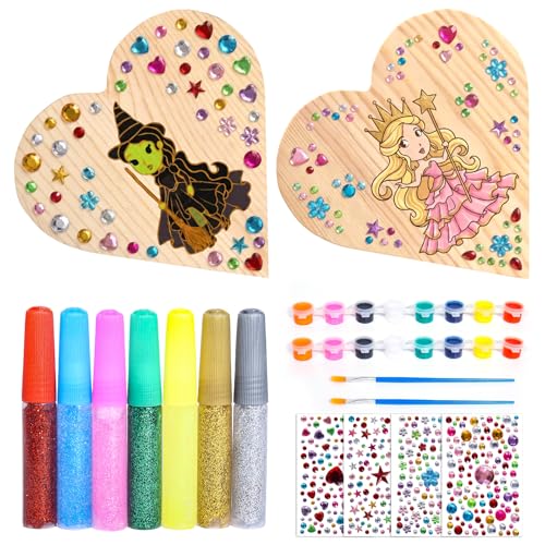 PANMAY Paint Your Own Wooden Kit Witch DIY Wooden Jewelry Box Arts and Craft Gifts Painting Unfinished Heart Shaped Boxes for Birthday Mothers Day