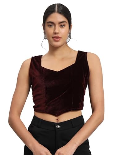 Women's Designer Velvet Blouse Tops for Women | Party Puff Sleeves & Sleeveless Blouse, Spoty Maroon-14, XXXXL Women's Designer Velvet Blouse Tops for Women | Party Puff Sleeves & Sleeveless Blouse, Spoty Maroon-14, XXXXL
