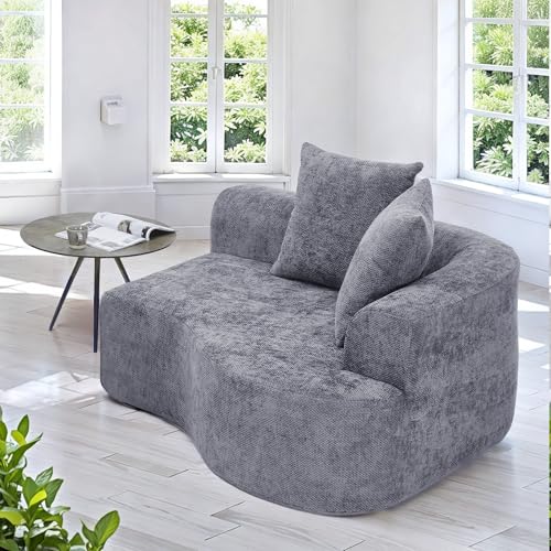 DIFYHOMEY L Shaped Curved Sofa, Modern Chenille Fabric Loveseat Small Couch