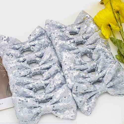 12 piezas moños de lentejuelas para niñas con clip de cocodrilo miniatura 7