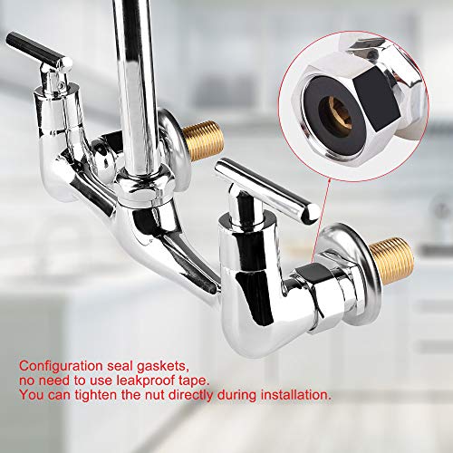 8 Inch Center Wall Mount Faucet, 2-Handles Commercial Kitchen Sink Faucet With 8" Gooseneck Swivel Spout For Utility Sink & Restaurant Industrial Faucet, Chrome Finish #TOP6