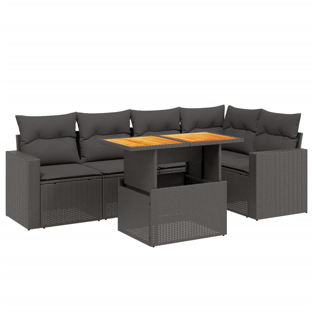 Salon de Jardin 6 Places avec Coussins Noirs résine tressée modulable Table relevable canapés d Angle extérieur terrasse Patio Ensemble mobilier Lounge Noir