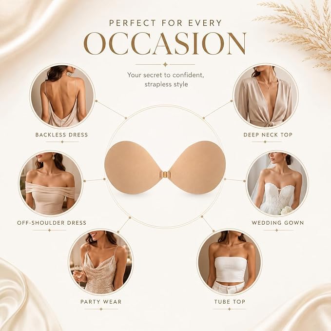 Image of Royal Luxury Women & Girl Strapless Push Up Stick On Invisible Bra - Wire Free Self Adhesive Backless Silicone for Deep Neck Dresses