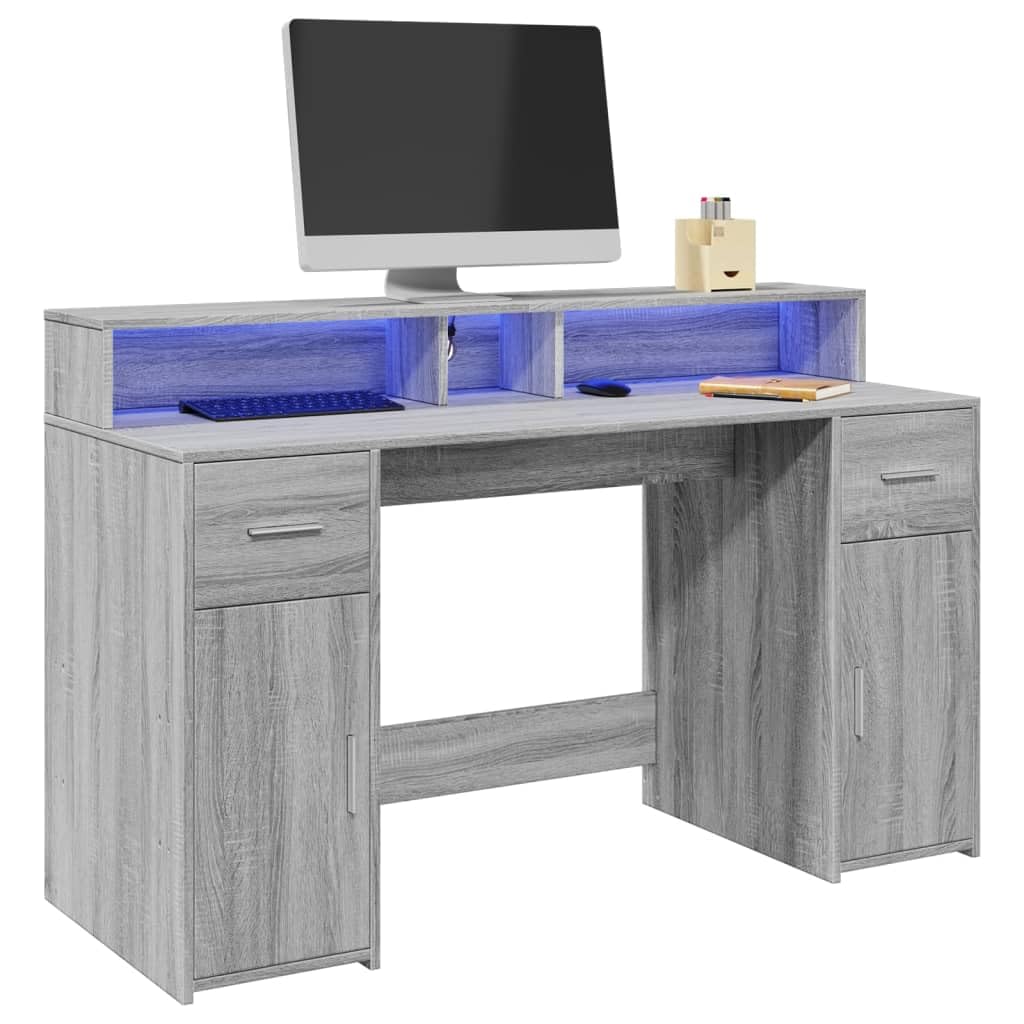 Bureau gain de place rangement intégré gamer télétravail LED