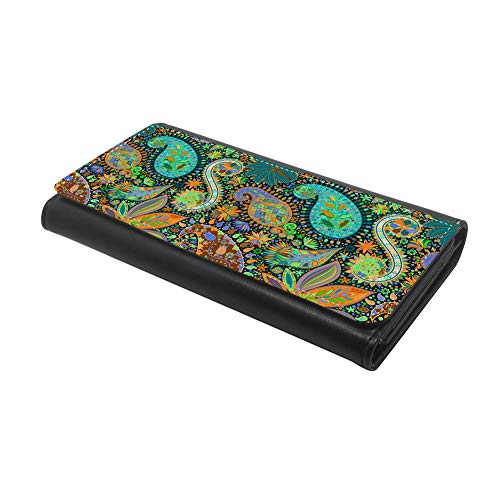 (Floral Paisley) women's Patterned Leather Buckle Trifold Wallet Bag Pouch Holster With Credit Card Holder insurance for smartphones2