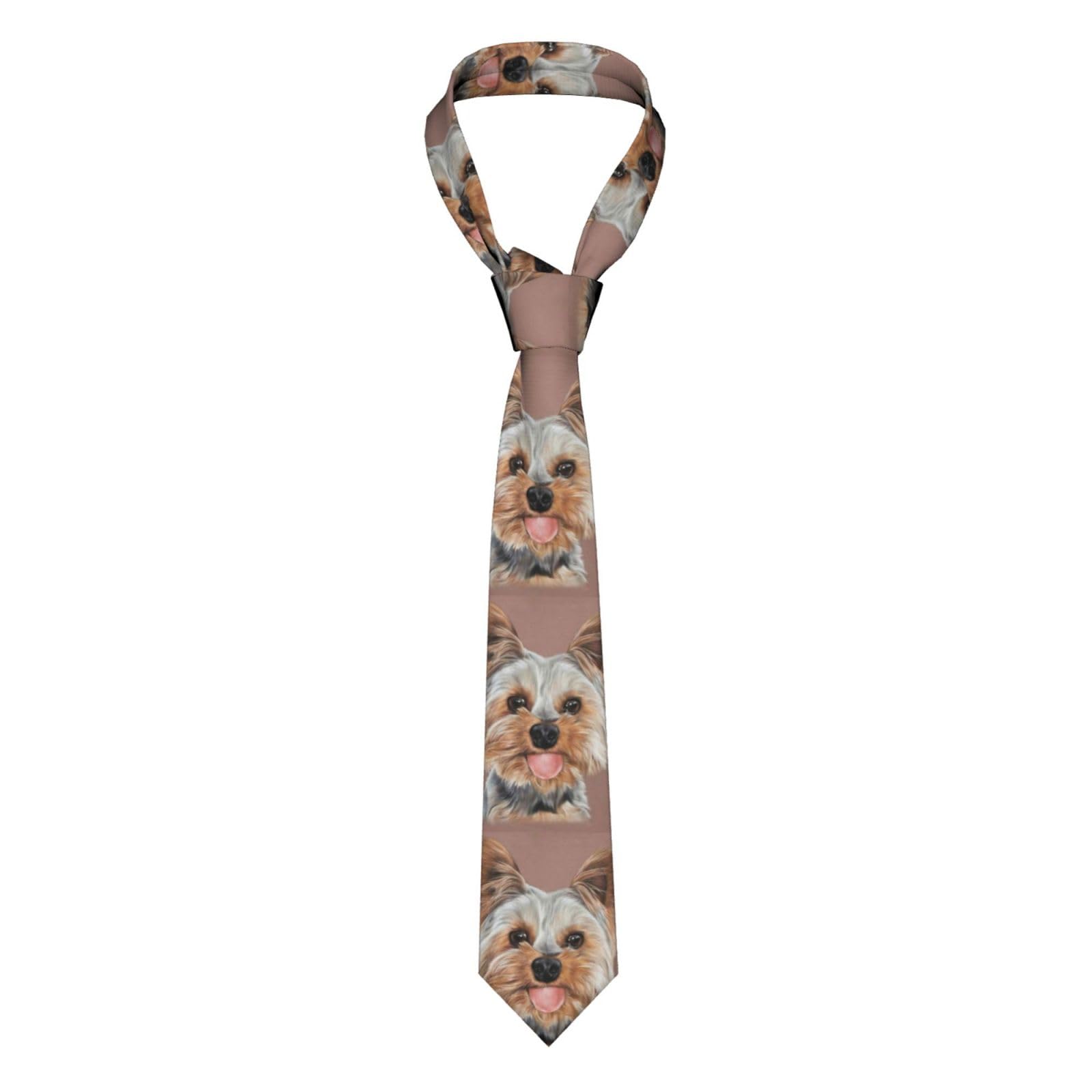 Vhomes Unisex As Picture Men's Tie Dog Cute Yorkshire Terrier Teacup Printed Novelty Formal Wedding Party Neck Ties For Boys